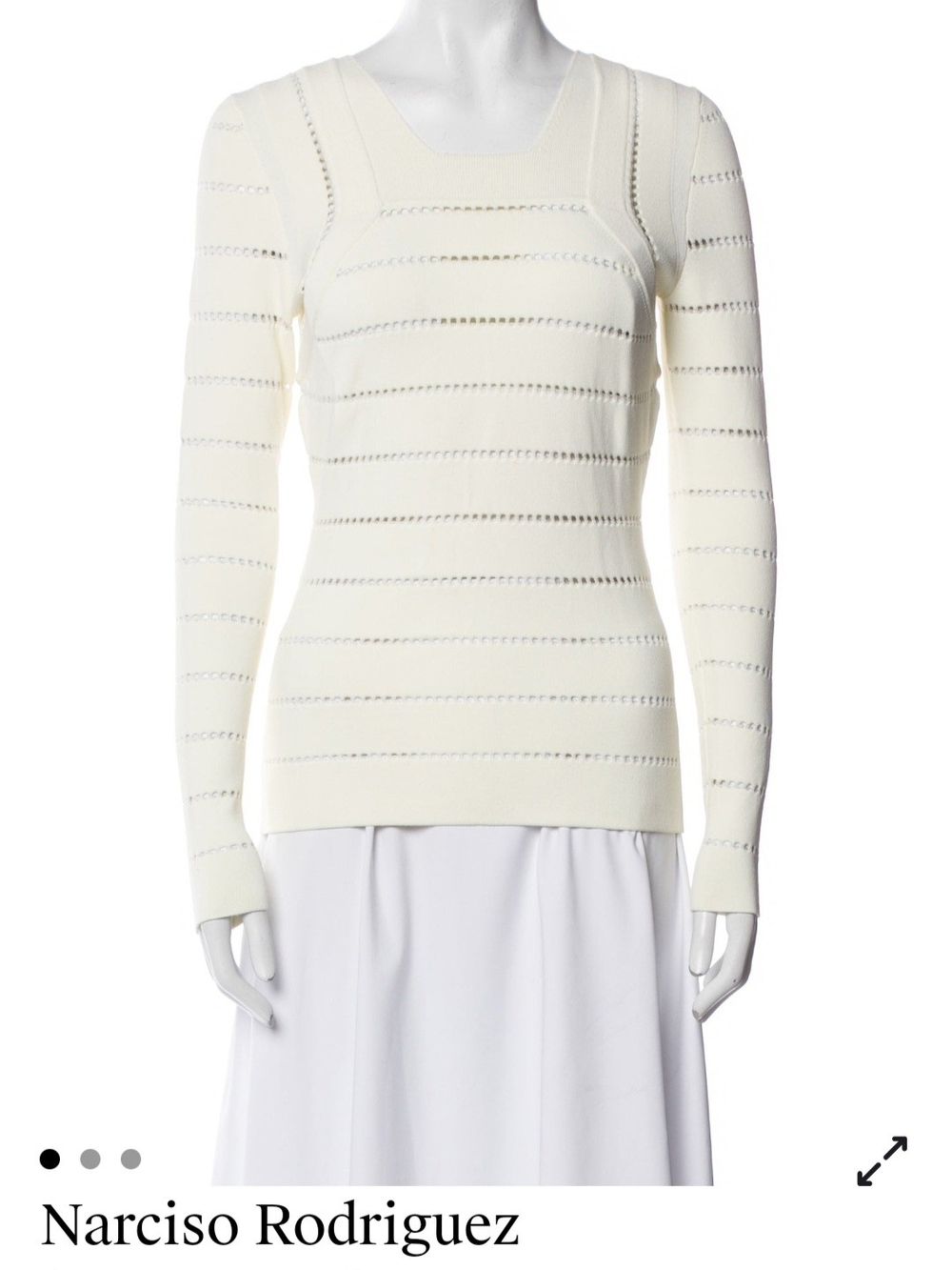 Narciso Rodriguez Cream Open-Weave Long Sleeve Top